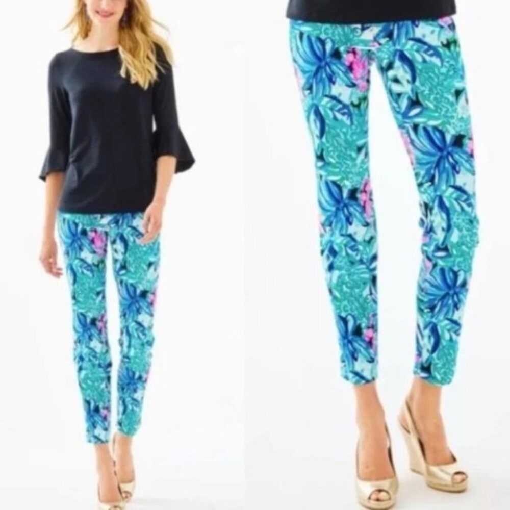 LILLY PULITZER Size 2 Kelly‎ Skinny Ankle Pants in Maldives Green Hype It Up